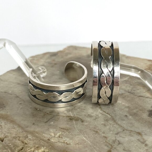 VTG Sterling Silver 925 Taxco Mexico Infinity 10MM Wide 1" Hoop Earrings - Picture 4 of 16